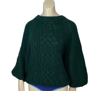 Ba&Sh green cable knit sweater balloon sleeve round FLIM sz M/2